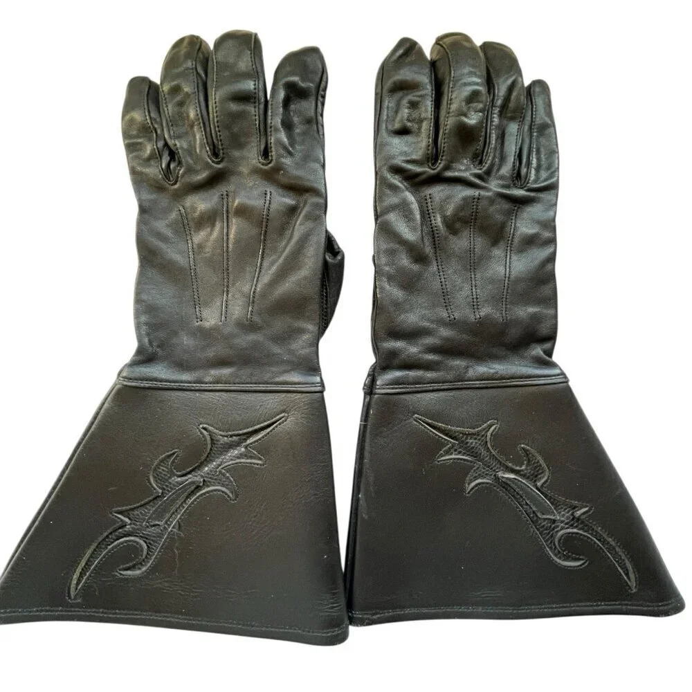 Harley Davidson Womens Motorcycle Gauntlet Black Leather Gloves Size Large Moto